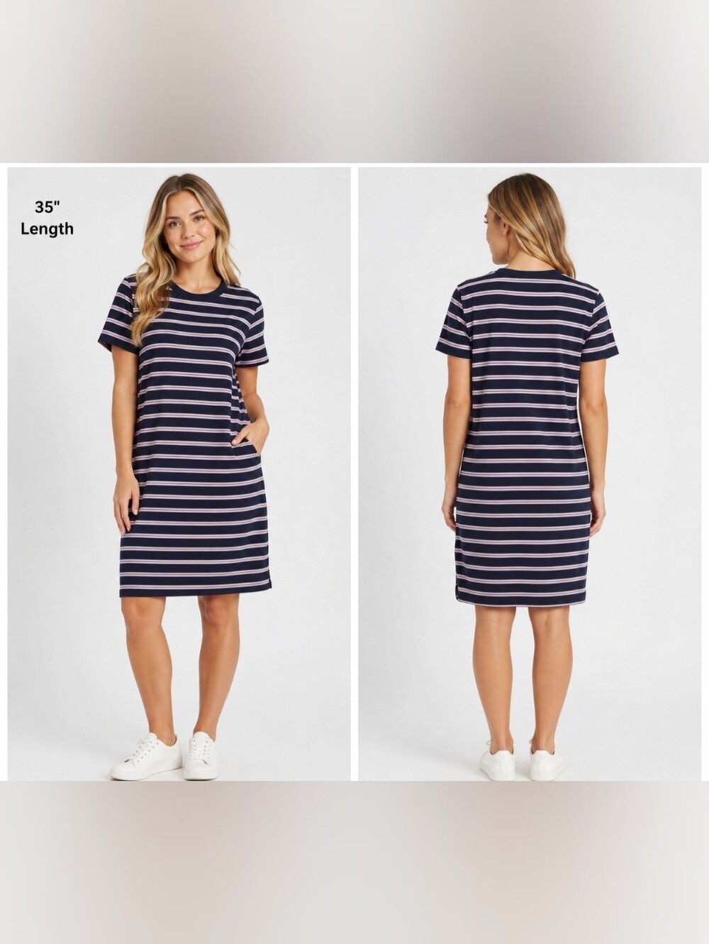 OLD NAVY Vintage Crew Dress Womens Striped Short Sleeve Blue & Pink Short Mini - Picture 3 of 10